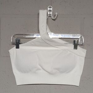 White One Shoulder Sports Bra Padded Yoga Bra Seamless Bralette Size Lg NWOT